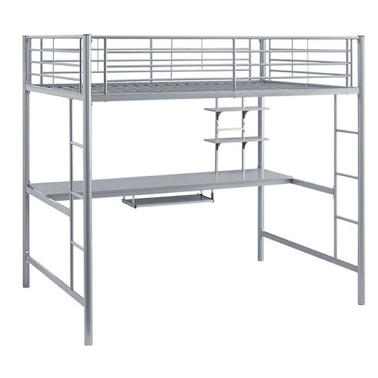 Premium Metal Twin Loft Bed with Workstation - Silver