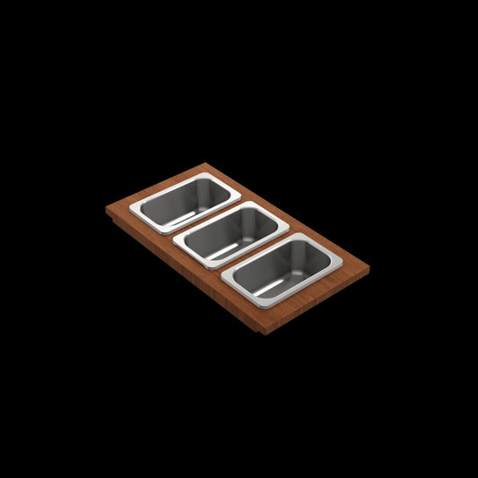 Prep Board Set for Workstation Sinks with 3 Rectangular Stainless Steel Bowls, Mahogany, M