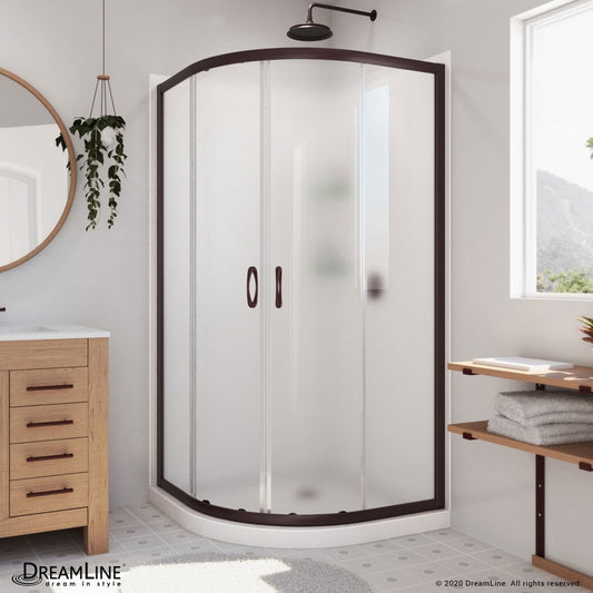 Prime 33 in. x 76 3/4 in. Semi-Frameless Frosted Glass Sliding Shower Enclosure in Oil Rubbed Bronze, Base and Backwall