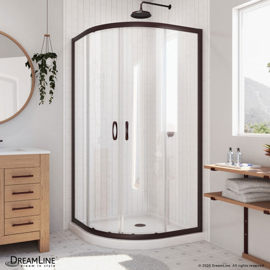 Prime 36 in. x 74 3/4 in. Semi-Frameless Clear Glass Sliding Shower Enclosure in Oil Rubbed Bronze with White Base Kit