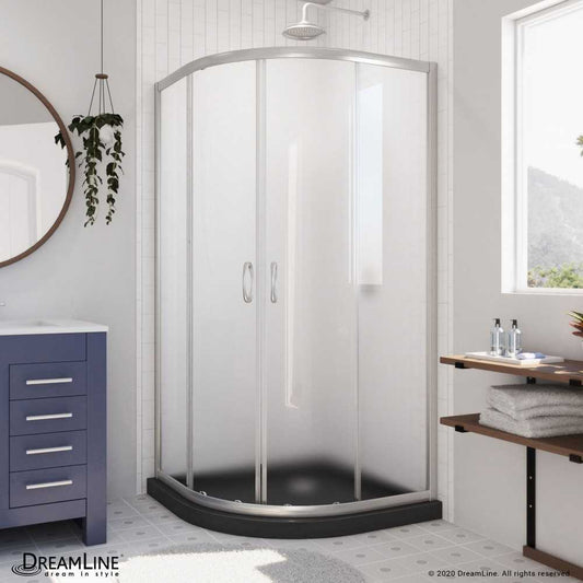 Prime 36 in. x 74 3/4 in. Semi-Frameless Frosted Glass Sliding Shower Enclosure in Brushed Nickel with Black Base Kit