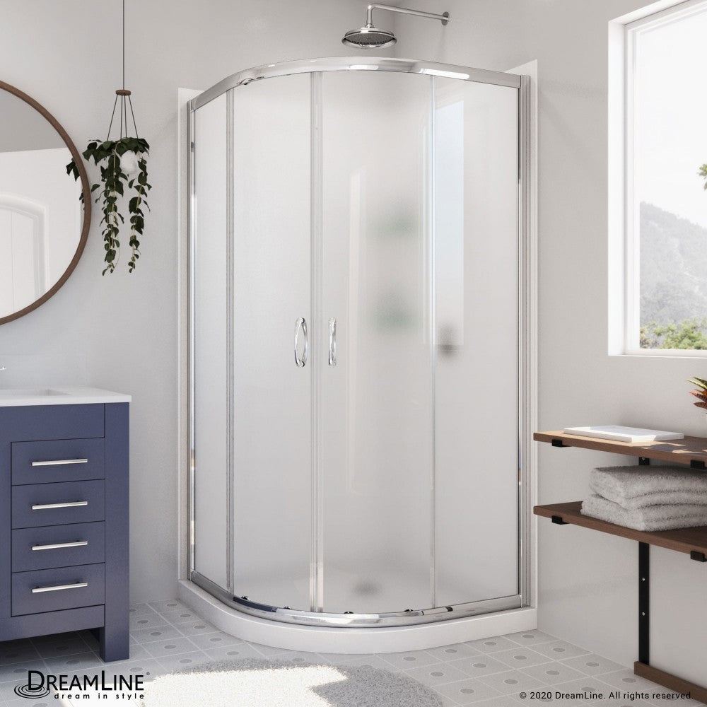 Prime 36 in. x 76 3/4 in. Semi-Frameless Frosted Glass Sliding Shower Enclosure in Chrome with White Base and Backwalls