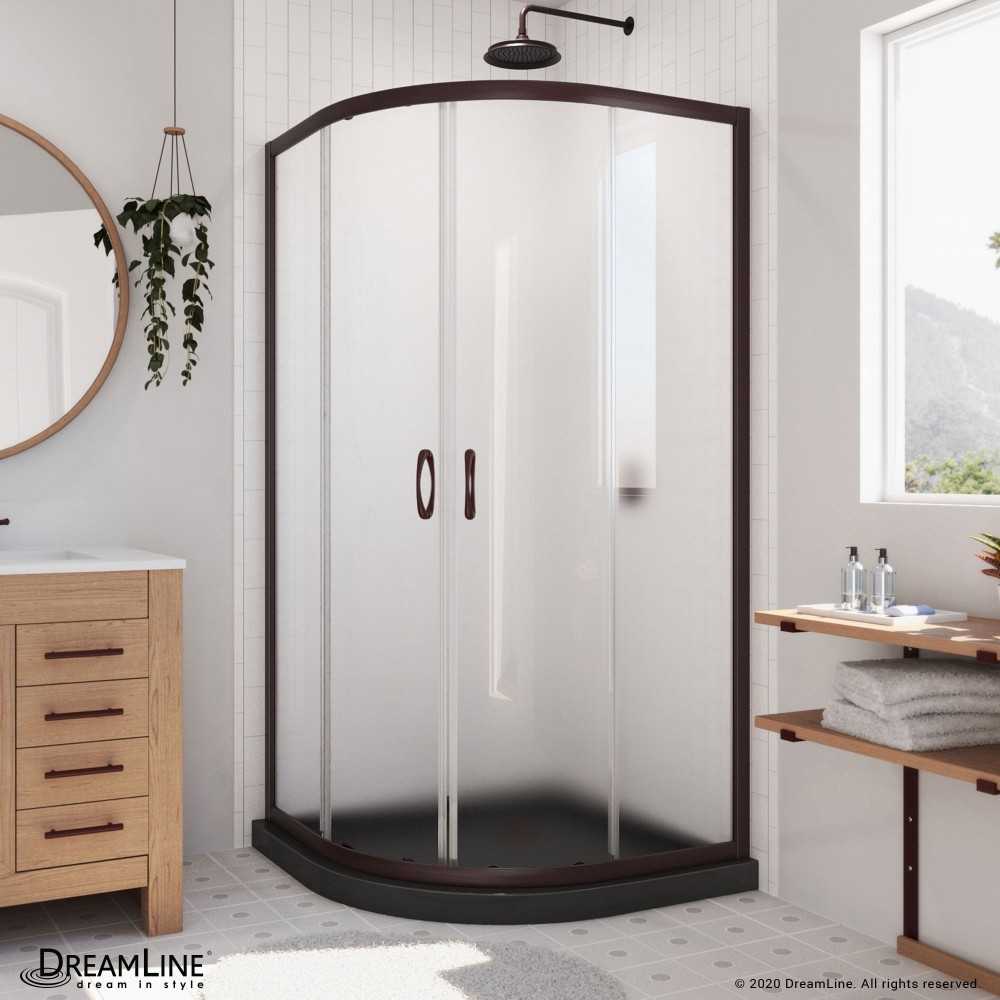 Prime 38 in. x 74 3/4 in. Semi-Frameless Frosted Glass Sliding Shower Enclosure in Oil Rubbed Bronze with Black Base Kit