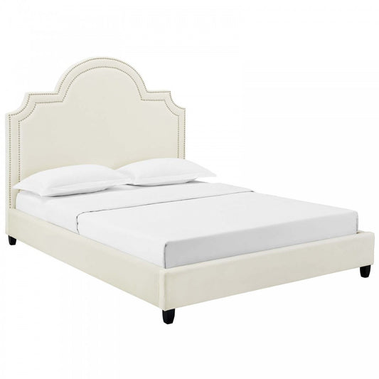 Primrose Queen Performance Velvet Platform Bed, Ivory