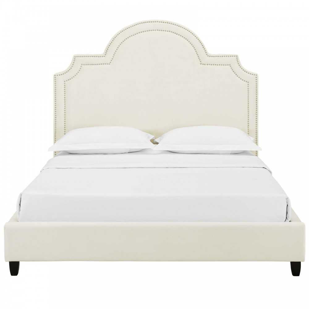 Primrose Queen Performance Velvet Platform Bed, Ivory