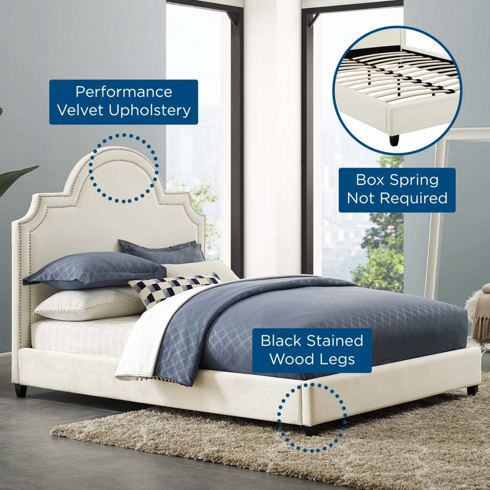 Primrose Queen Performance Velvet Platform Bed, Ivory