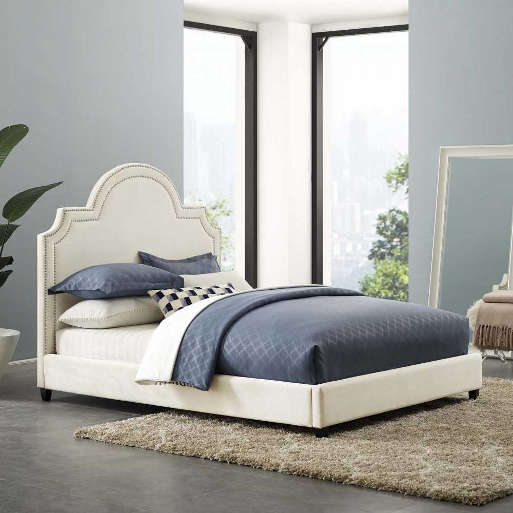Primrose Queen Performance Velvet Platform Bed, Ivory
