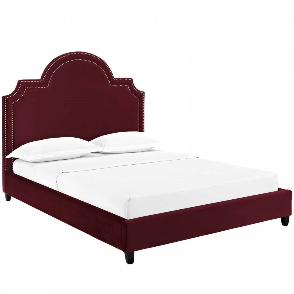 Primrose Queen Performance Velvet Platform Bed, Maroon