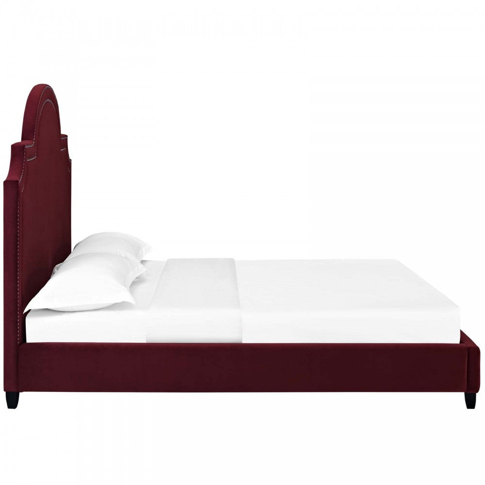 Primrose Queen Performance Velvet Platform Bed, Maroon