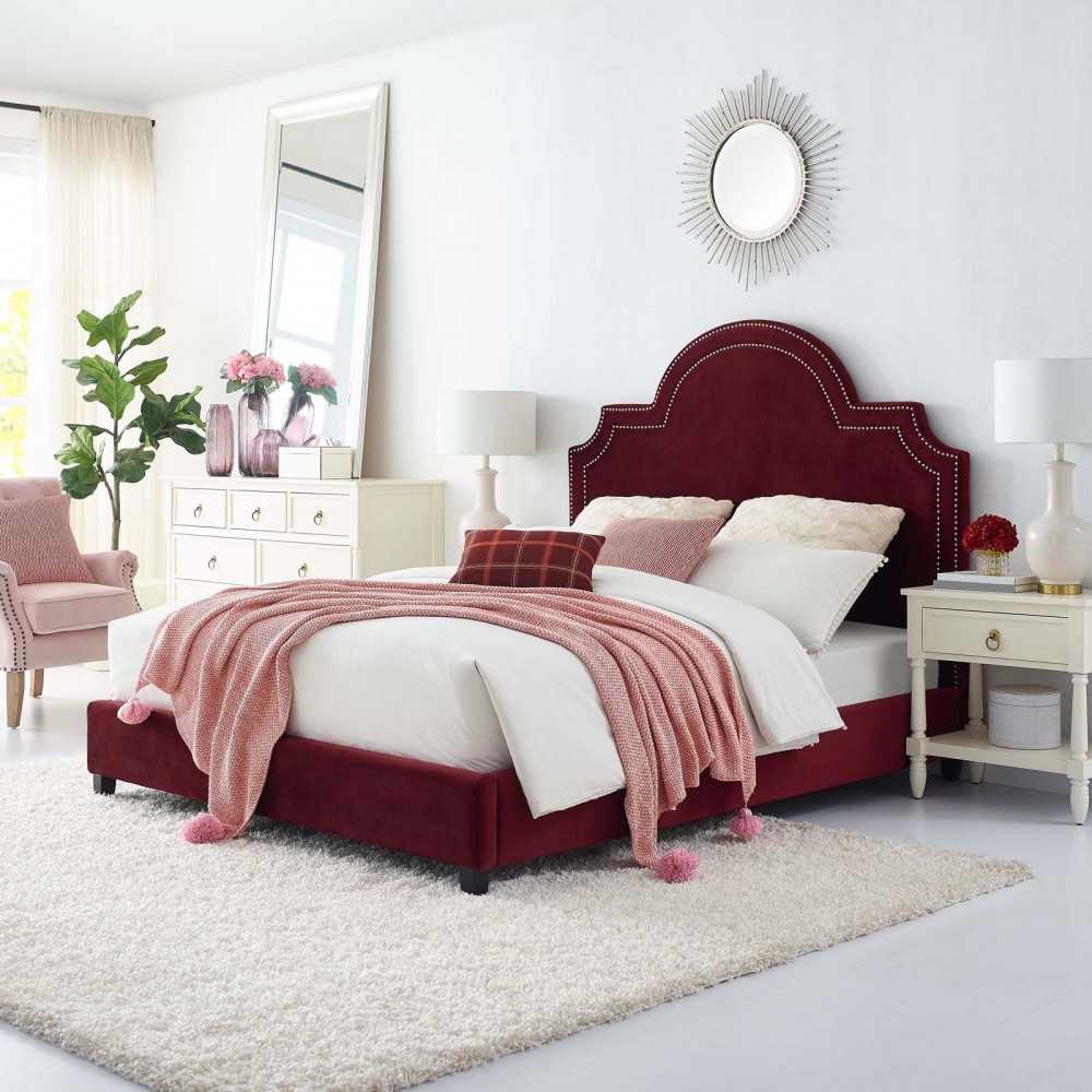 Primrose Queen Performance Velvet Platform Bed, Maroon