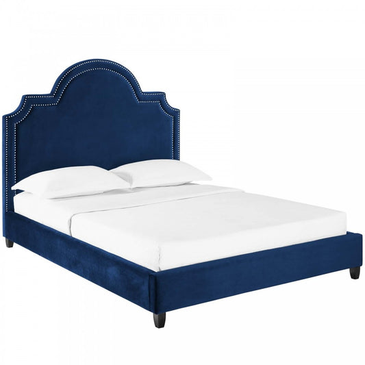 Primrose Queen Performance Velvet Platform Bed, Navy