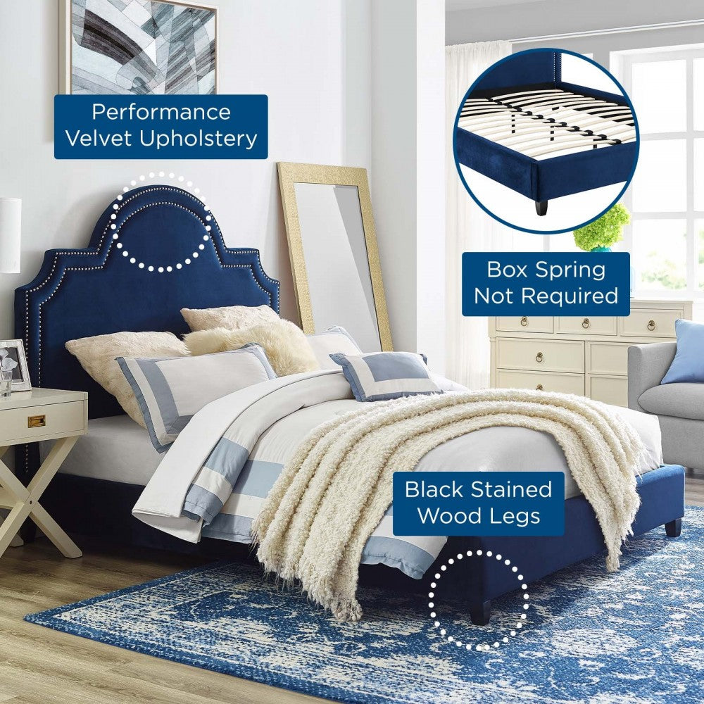 Primrose Queen Performance Velvet Platform Bed, Navy