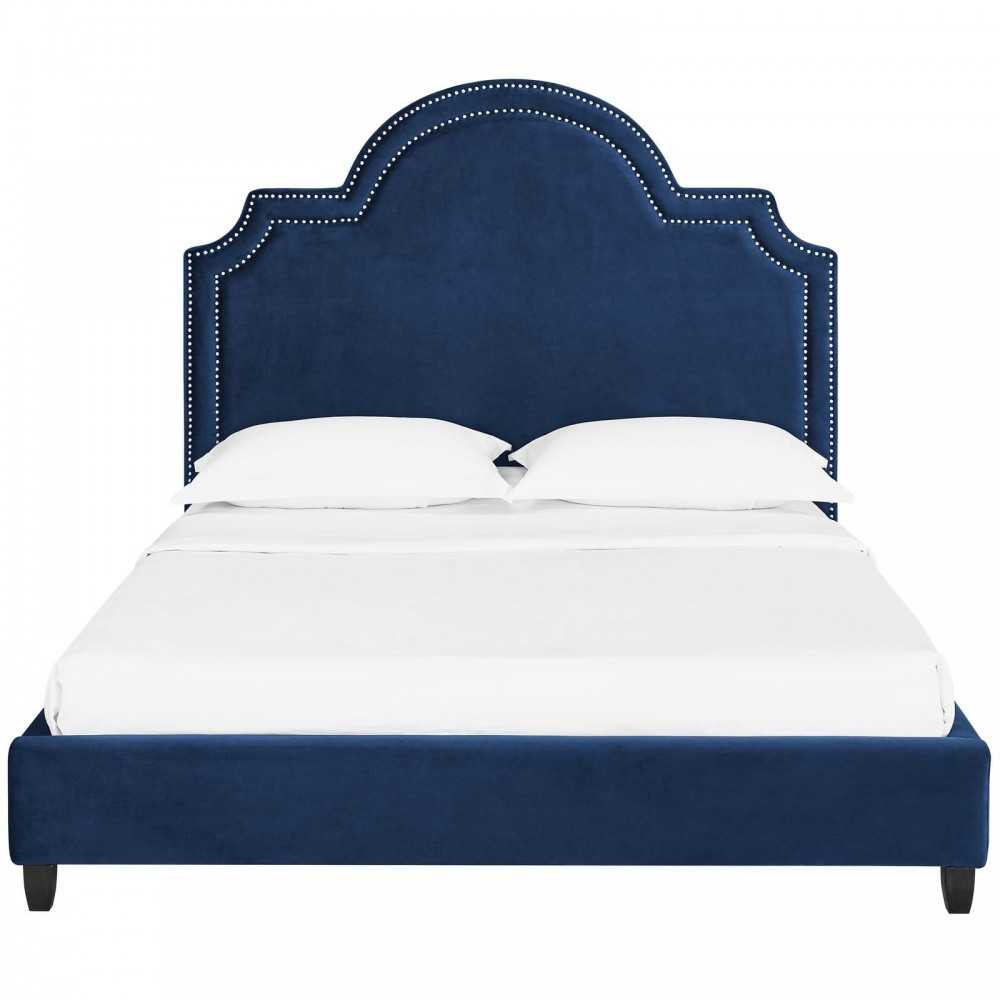Primrose Queen Performance Velvet Platform Bed, Navy