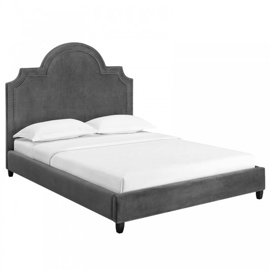 Primrose Queen Performance Velvet Platform Bed, Gray