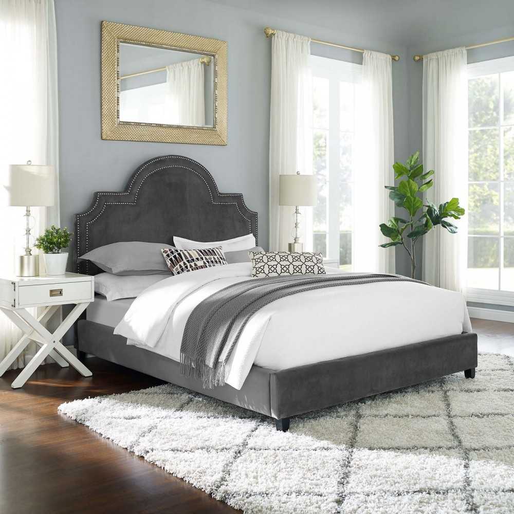 Primrose Queen Performance Velvet Platform Bed, Gray