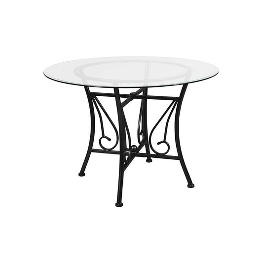 Princeton 42'' Round Glass Dining Table with Black Metal Frame