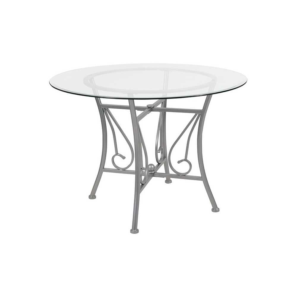 Princeton 42'' Round Glass Dining Table with Silver Metal Frame