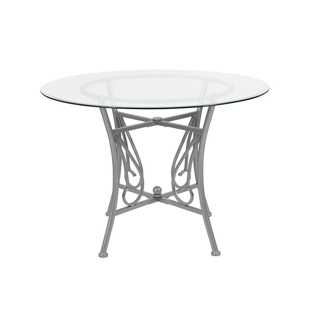 Princeton 42'' Round Glass Dining Table with Silver Metal Frame