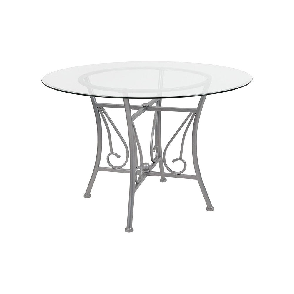 Princeton 45'' Round Glass Dining Table with Silver Metal Frame