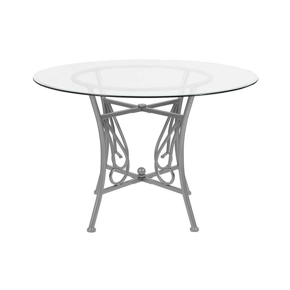 Princeton 45'' Round Glass Dining Table with Silver Metal Frame