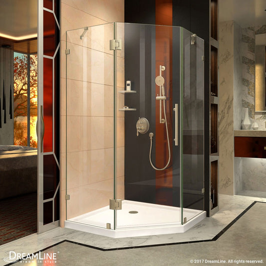 Prism Lux 36 in. x 74 3/4 in. Fully Frameless Neo-Angle Shower Enclosure in Brushed Nickel with White Base