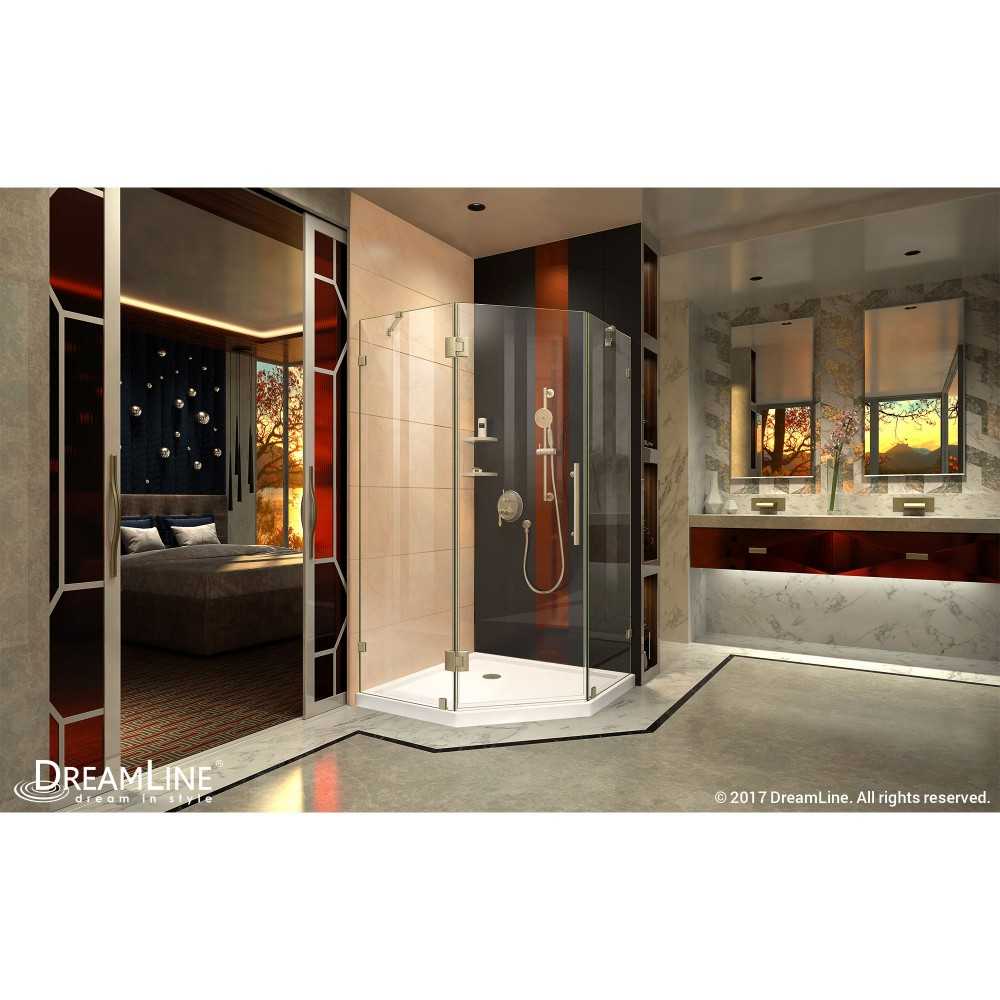 Prism Lux 36 in. x 74 3/4 in. Fully Frameless Neo-Angle Shower Enclosure in Brushed Nickel with White Base