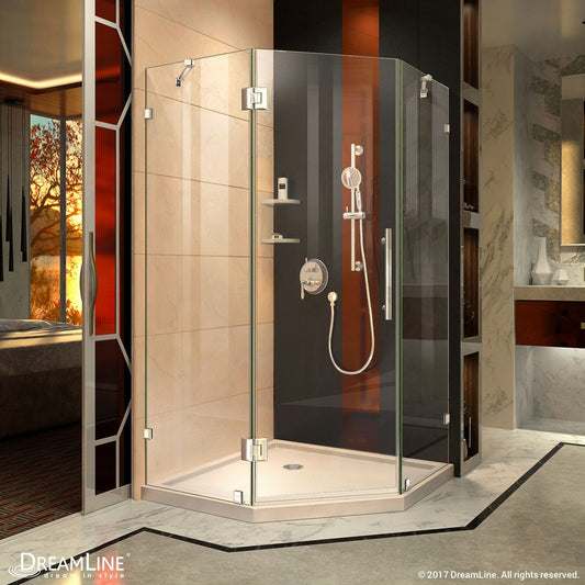 Prism Lux 36 in. x 74 3/4 in. Fully Frameless Neo-Angle Shower Enclosure in Chrome with Biscuit Base