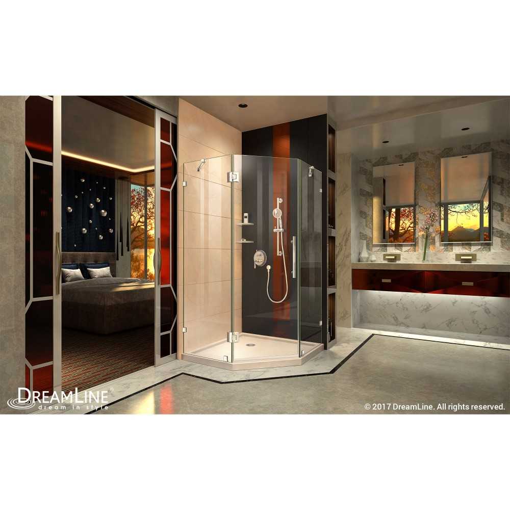 Prism Lux 36 in. x 74 3/4 in. Fully Frameless Neo-Angle Shower Enclosure in Chrome with Biscuit Base