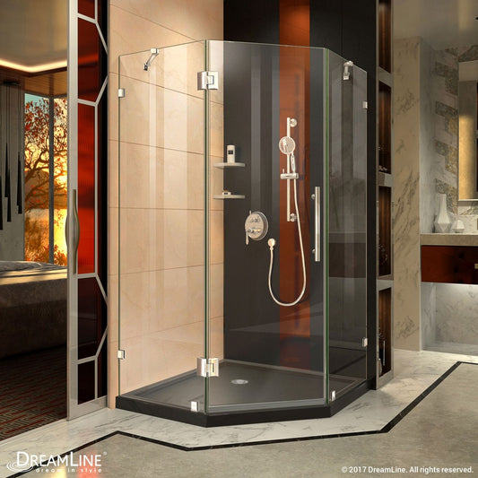 Prism Lux 36 in. x 74 3/4 in. Fully Frameless Neo-Angle Shower Enclosure in Chrome with Black Base