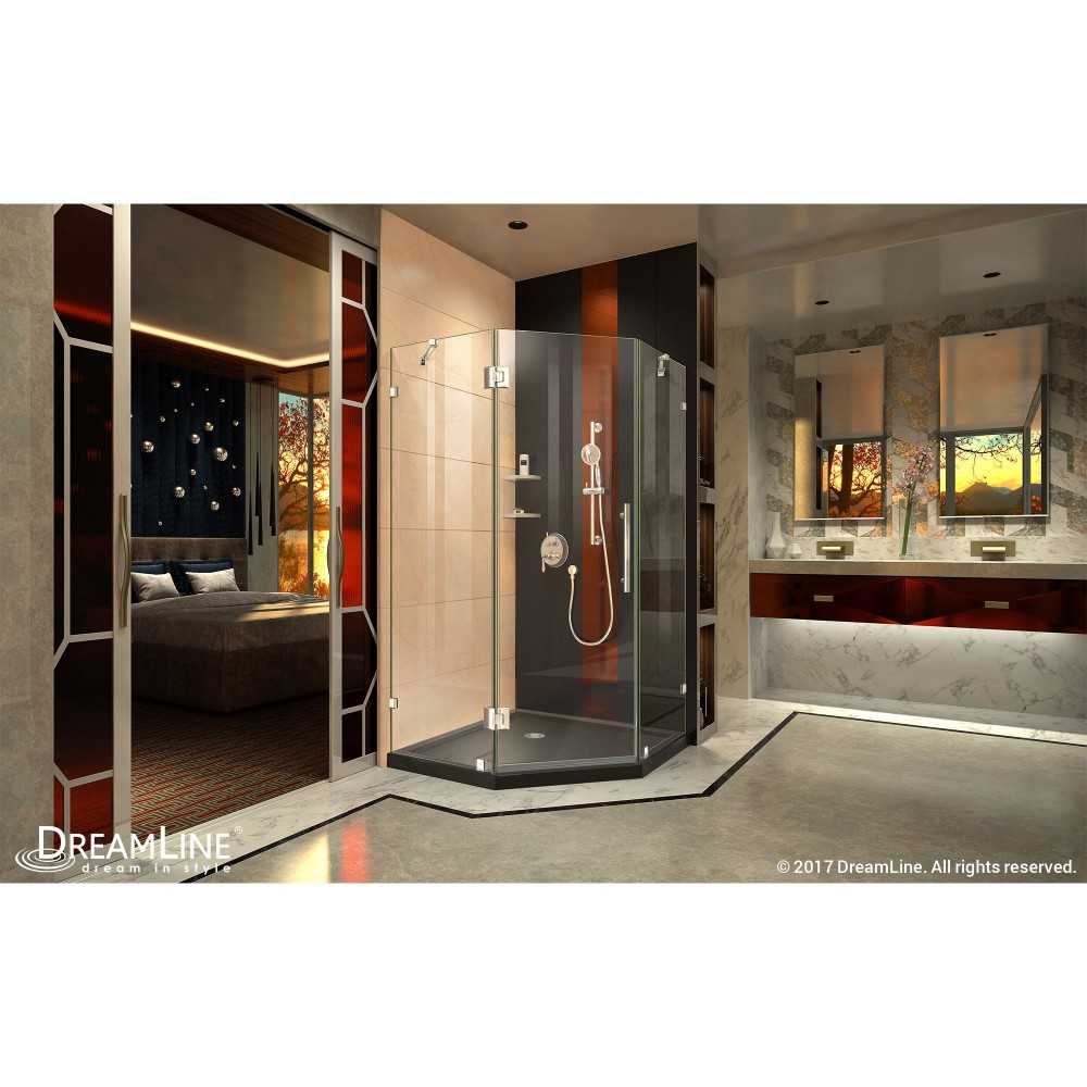 Prism Lux 36 in. x 74 3/4 in. Fully Frameless Neo-Angle Shower Enclosure in Chrome with Black Base