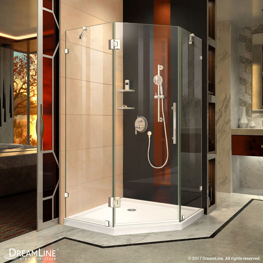 Prism Lux 36 in. x 74 3/4 in. Fully Frameless Neo-Angle Shower Enclosure in Chrome with White Base