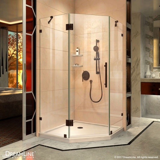 Prism Lux 36 in. x 74 3/4 in. Fully Frameless Neo-Angle Shower Enclosure in Oil Rubbed Bronze with Biscuit Base