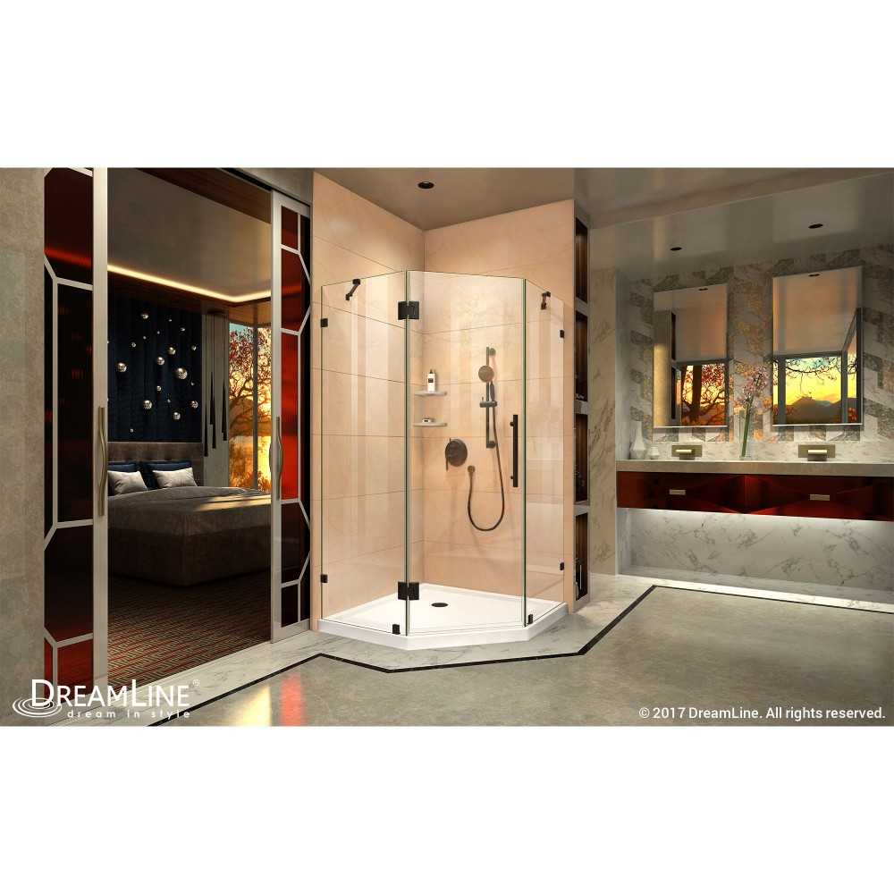 Prism Lux 36 in. x 74 3/4 in. Fully Frameless Neo-Angle Shower Enclosure in Oil Rubbed Bronze with White Base