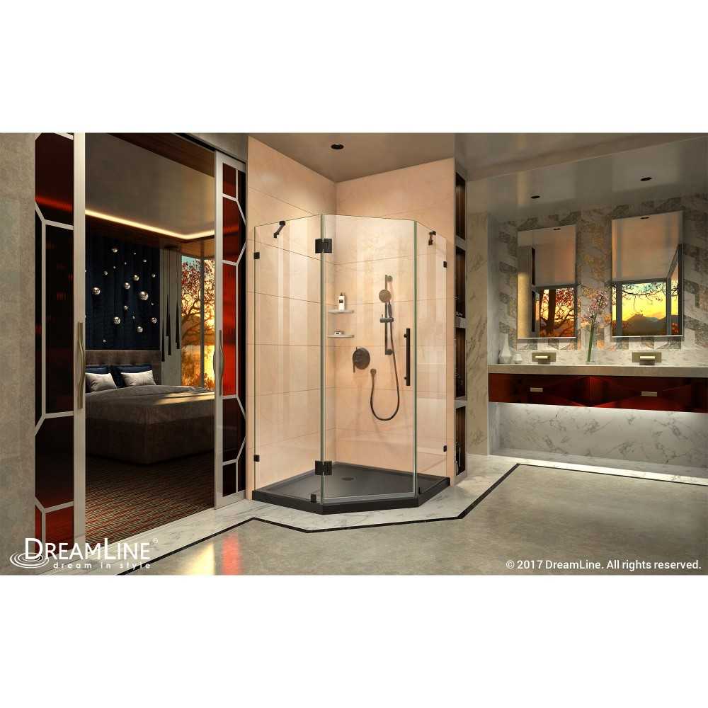 Prism Lux 36 in. x 74 3/4 in. Fully Frameless Neo-Angle Shower Enclosure in Satin Black with Black Base