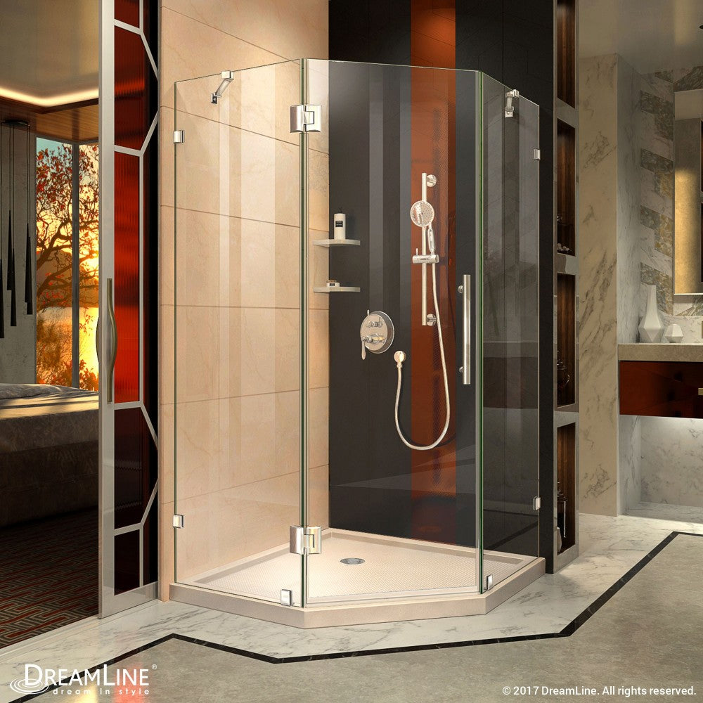 Prism Lux 38 in. x 74 3/4 in. Fully Frameless Neo-Angle Shower Enclosure in Chrome with Biscuit Base