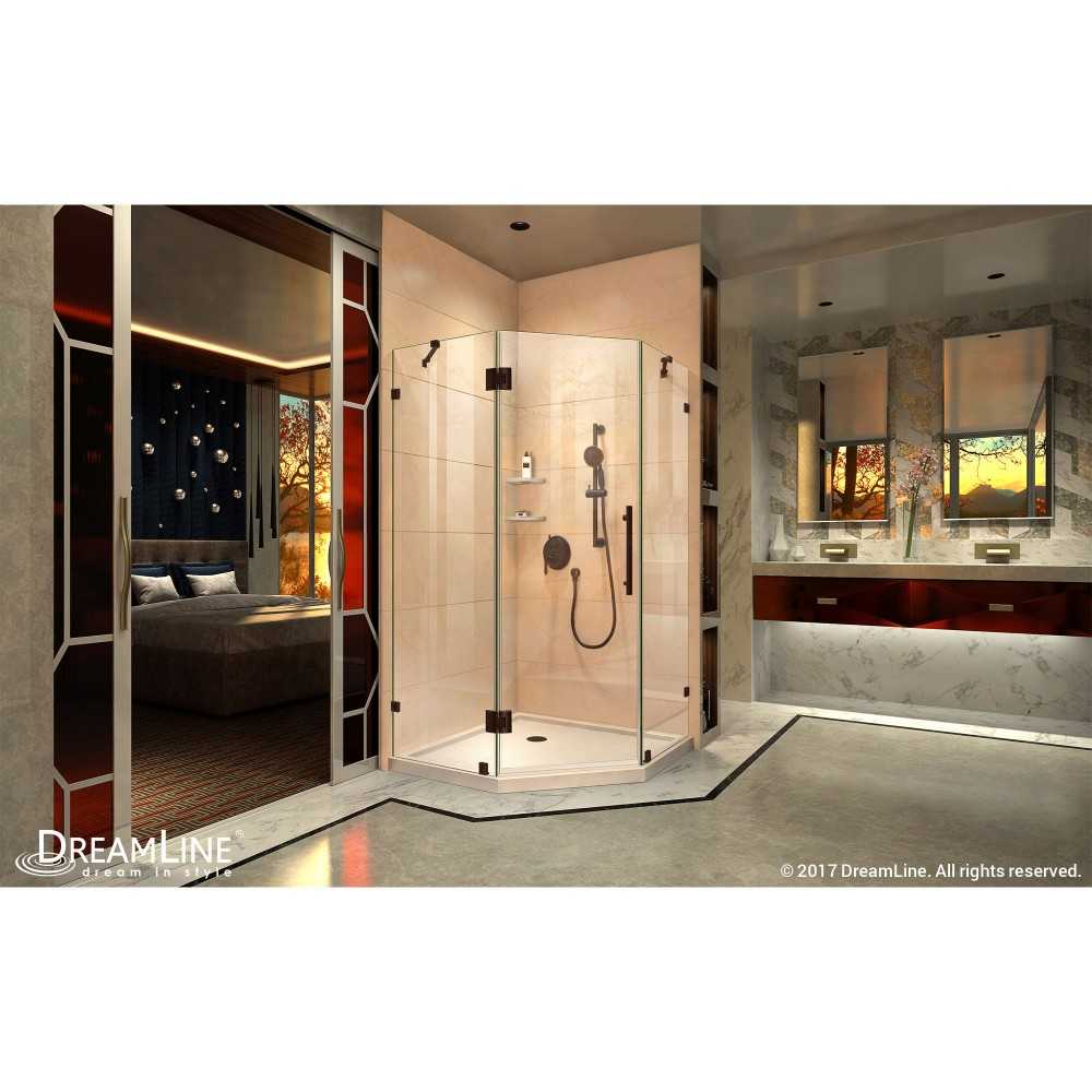 Prism Lux 38 in. x 74 3/4 in. Fully Frameless Neo-Angle Shower Enclosure in Oil Rubbed Bronze with Biscuit Base