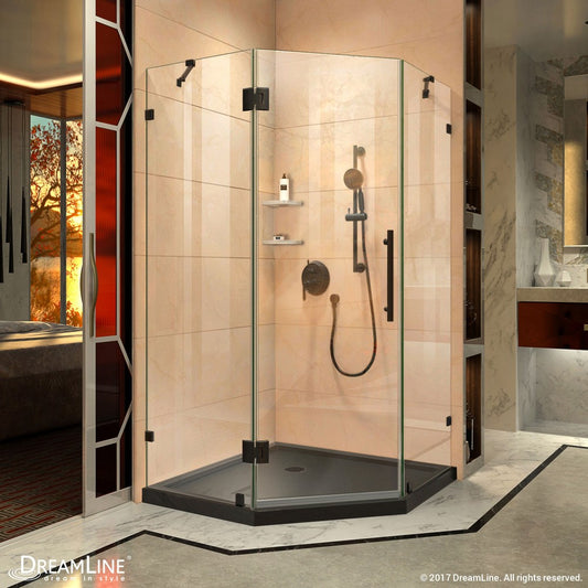 Prism Lux 38 in. x 74 3/4 in. Fully Frameless Neo-Angle Shower Enclosure in Satin Black with Black Base