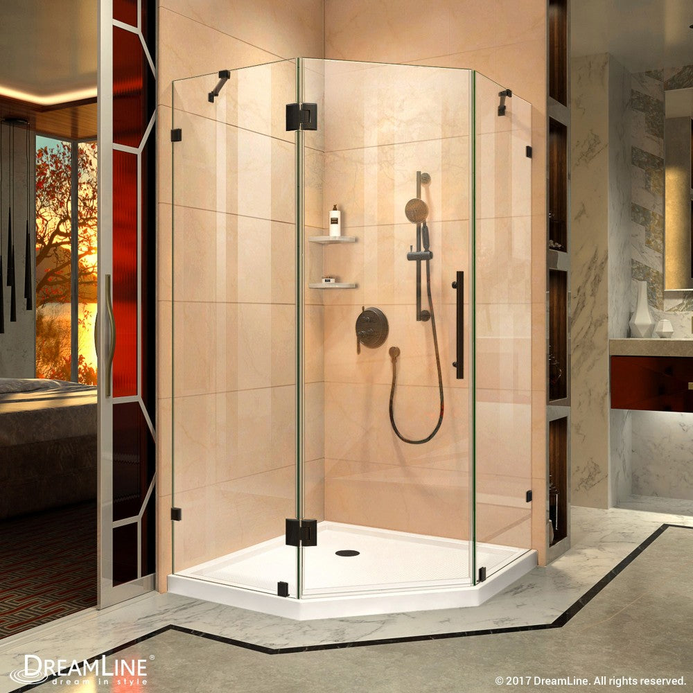 Prism Lux 38 in. x 74 3/4 in. Fully Frameless Neo-Angle Shower Enclosure in Satin Black with White Base