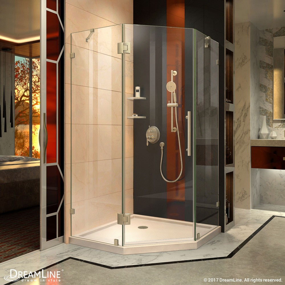 Prism Lux 40 in. x 74 3/4 in. Fully Frameless Neo-Angle Shower Enclosure in Brushed Nickel with Biscuit Base