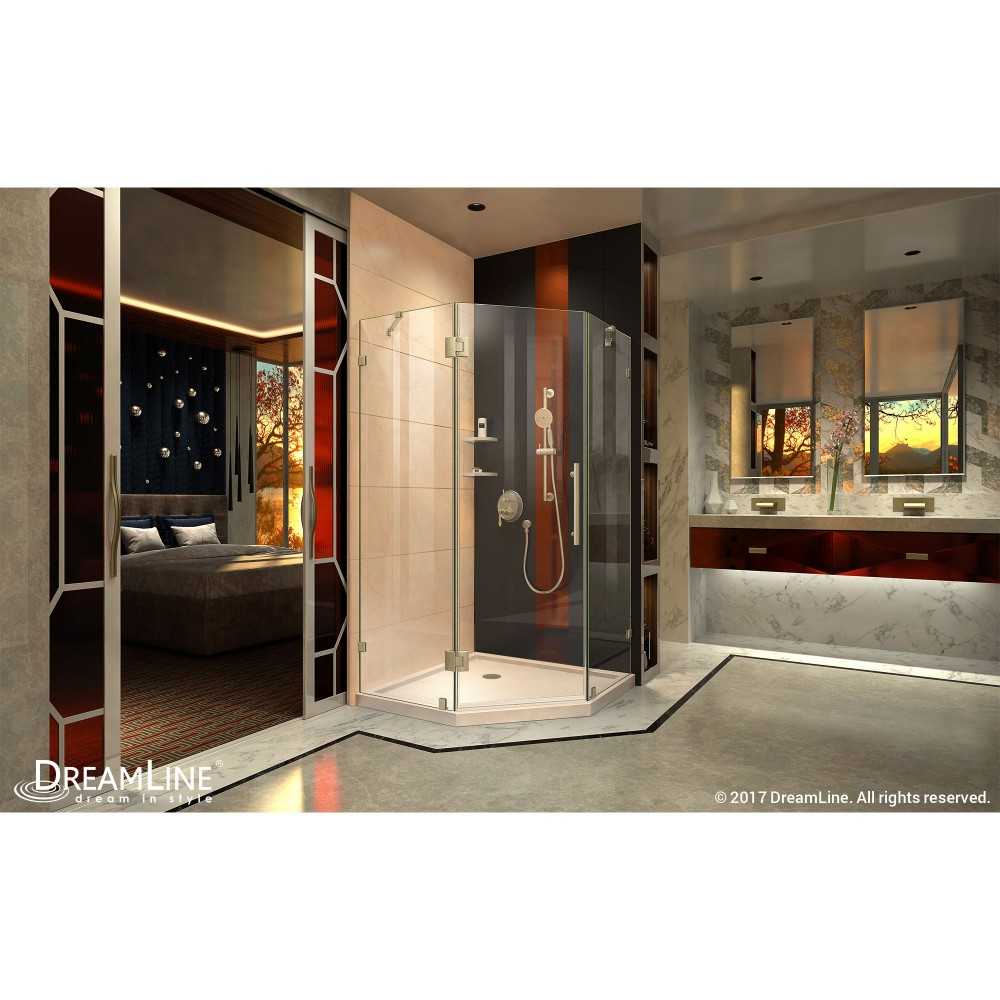 Prism Lux 42 in. x 74 3/4 in. Fully Frameless Neo-Angle Shower Enclosure in Brushed Nickel with Biscuit Base