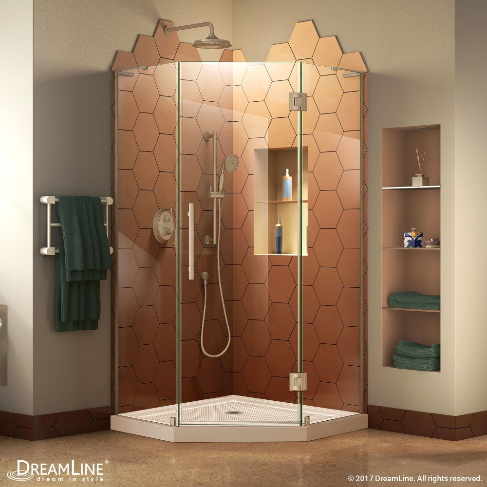 Prism Plus 36 in. x 74 3/4 in. Frameless Neo-Angle Shower Enclosure in Brushed Nickel with Biscuit Base