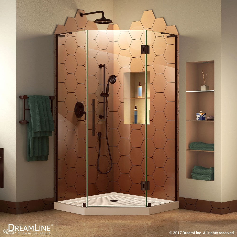 Prism Plus 36 in. x 74 3/4 in. Frameless Neo-Angle Shower Enclosure in Oil Rubbed Bronze with Biscuit Base