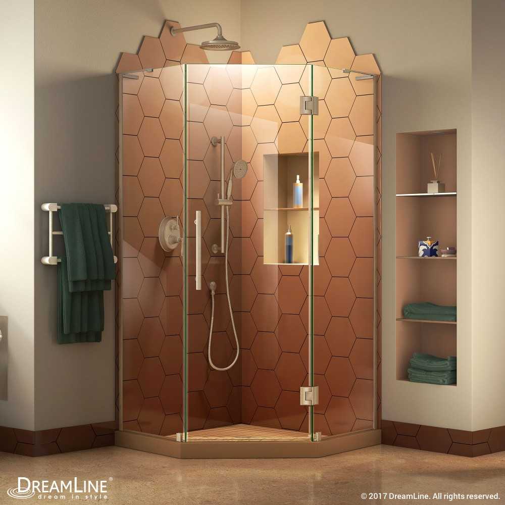 Prism Plus 38 in. x 72 in. Frameless Neo-Angle Hinged Shower Enclosure in Brushed Nickel