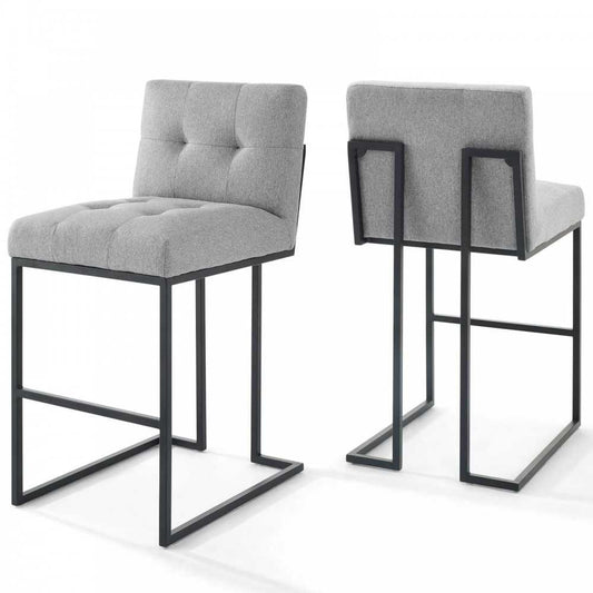 Privy Black Stainless Steel Upholstered Fabric Bar Stool Set of 2, Black Light Gray