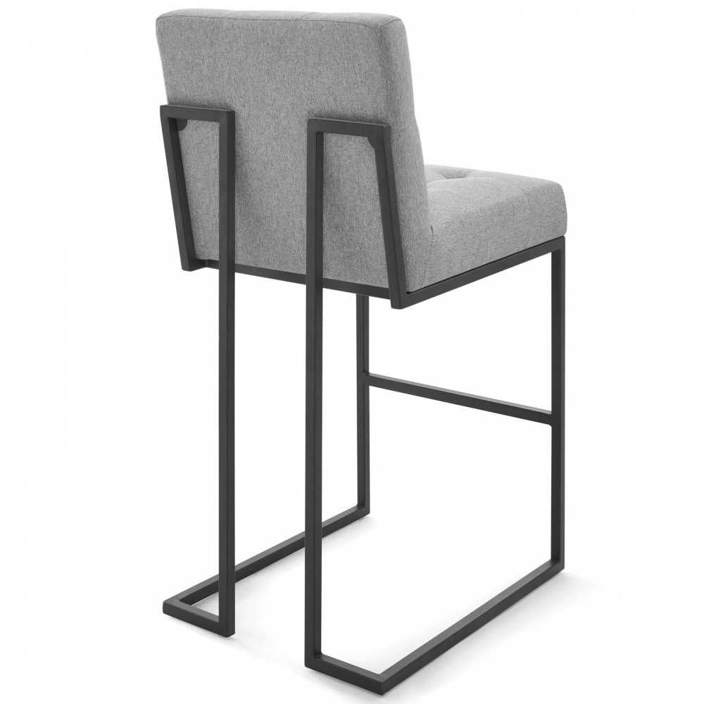 Privy Black Stainless Steel Upholstered Fabric Bar Stool Set of 2, Black Light Gray