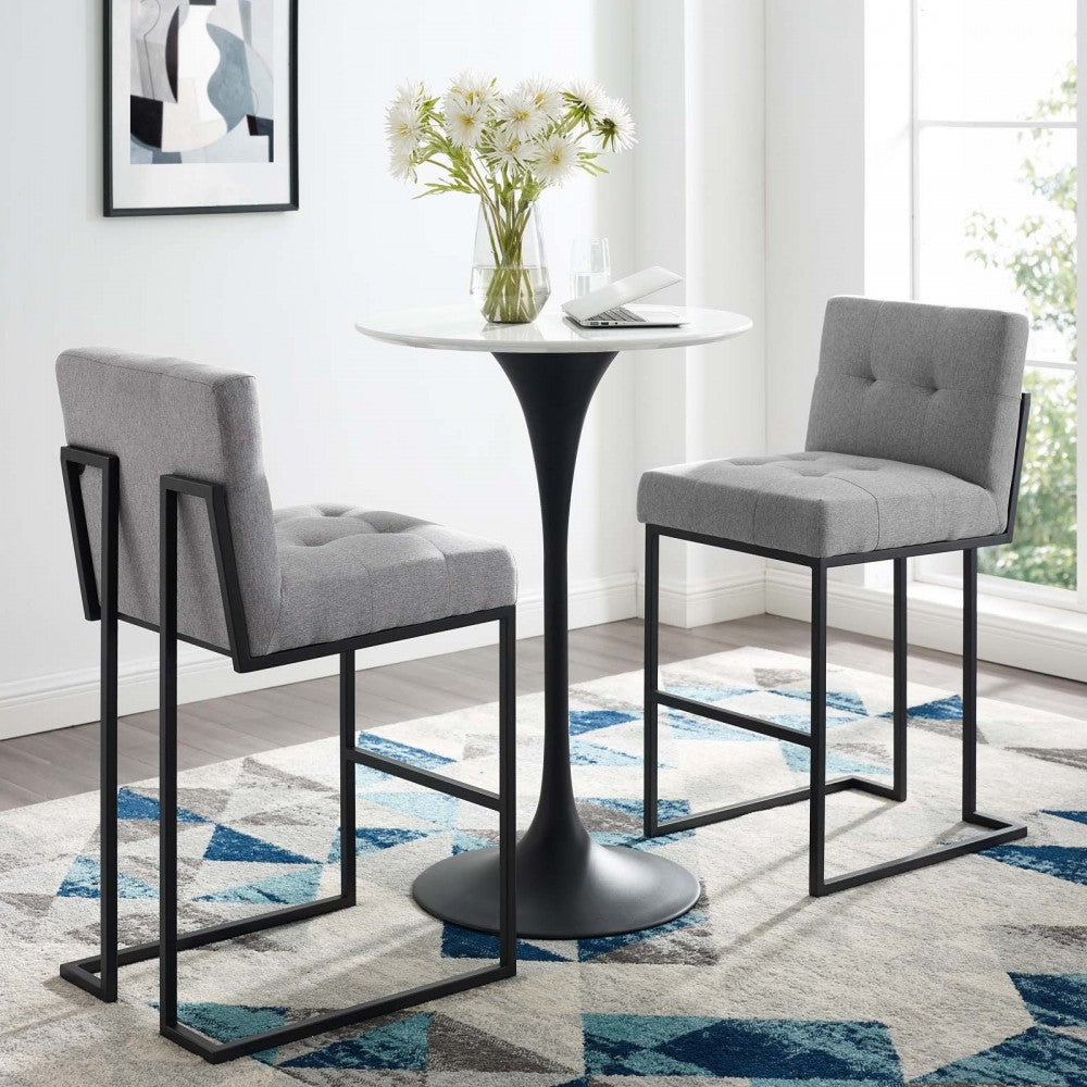 Privy Black Stainless Steel Upholstered Fabric Bar Stool Set of 2, Black Light Gray