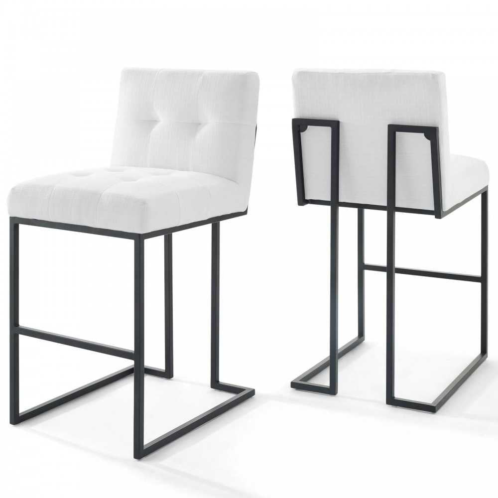 Privy Black Stainless Steel Upholstered Fabric Bar Stool Set of 2, Black White