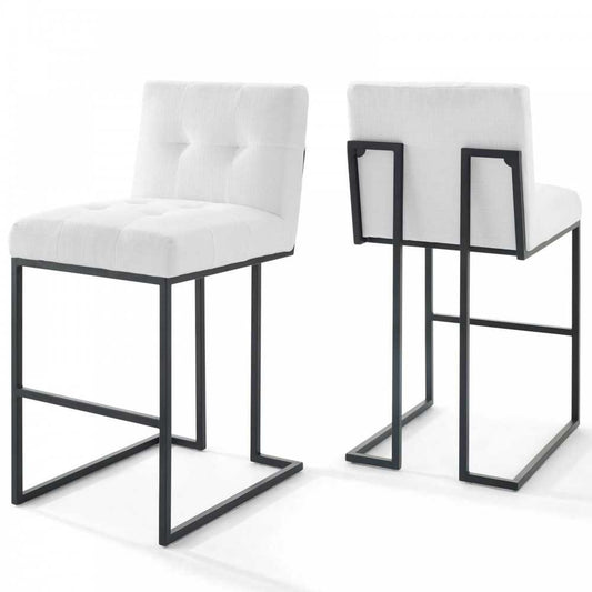 Privy Black Stainless Steel Upholstered Fabric Bar Stool Set of 2, Black White