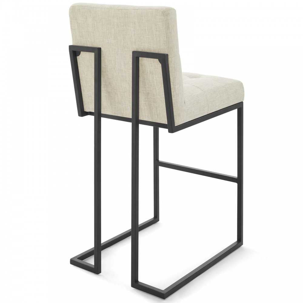 Privy Black Stainless Steel Upholstered Fabric Bar Stool Set of 2, Black Beige