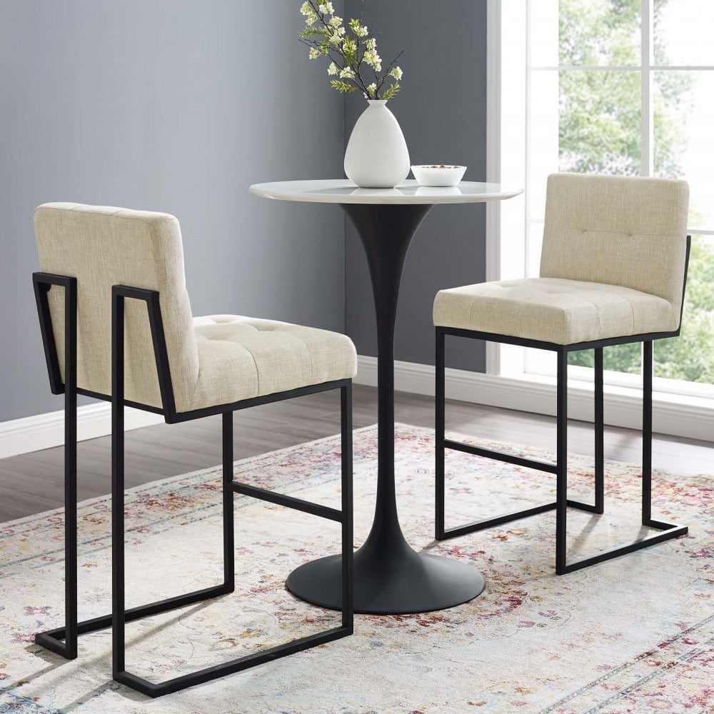 Privy Black Stainless Steel Upholstered Fabric Bar Stool Set of 2, Black Beige